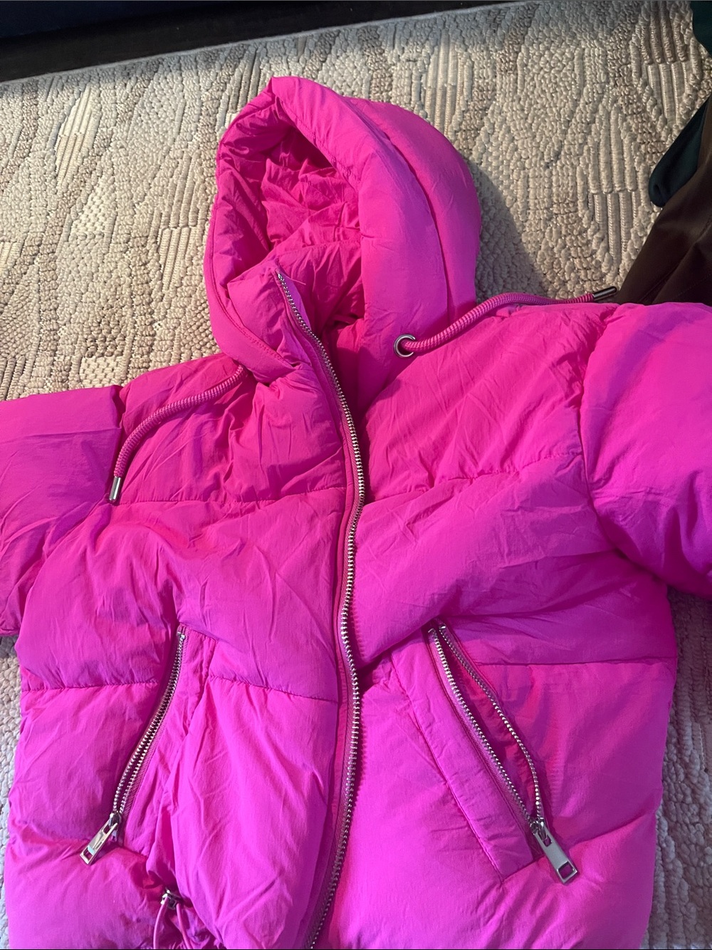 Zara Bright Fuchsia Hooded Puffer Jacket